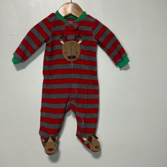 Carter's Striped Reindeer Christmas Sleeper Size 0-3 Months - Picture 1 of 5